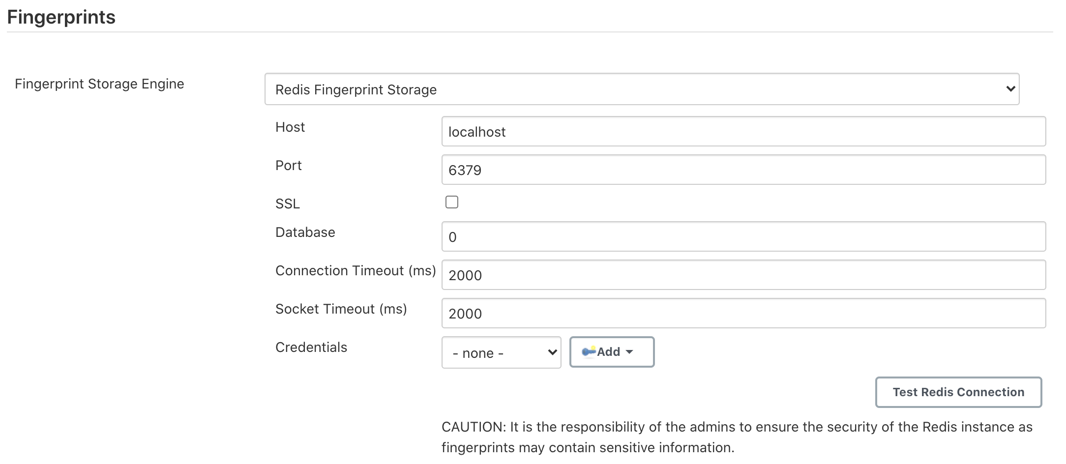 Fingerprint Storage Engine Dropdown